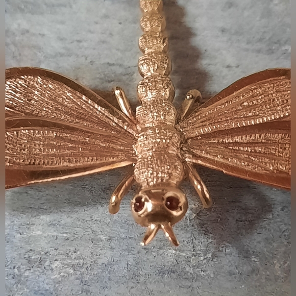 Vintage 18K Yellow Gold Ruby Custom Dragonfly Brooch Pin - Picture 5 of 15